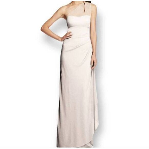 DAVID'S BRIDAL PINK ONE SHOULDER GOWN SZ.2 EUC - Picture 1 of 7